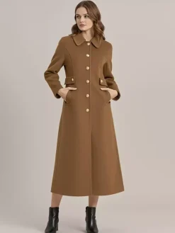 Vintage Wool Cashmere Blend Coat With Golden Buttons For Women 2026