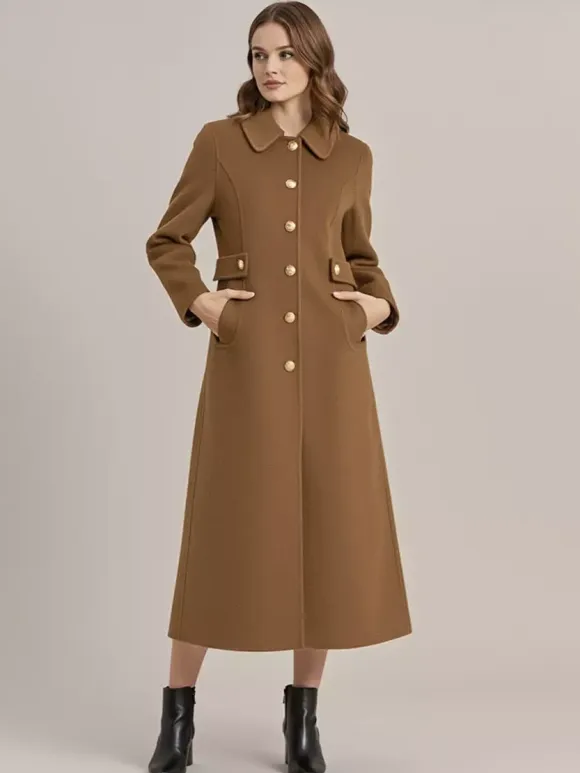 Vintage Wool Cashmere Blend Coat With Golden Buttons For Women 2026