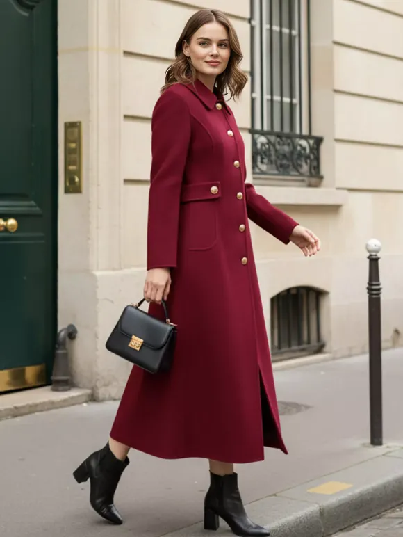 Vintage Wool Cashmere Blend Coat With Golden Buttons For Women 2026