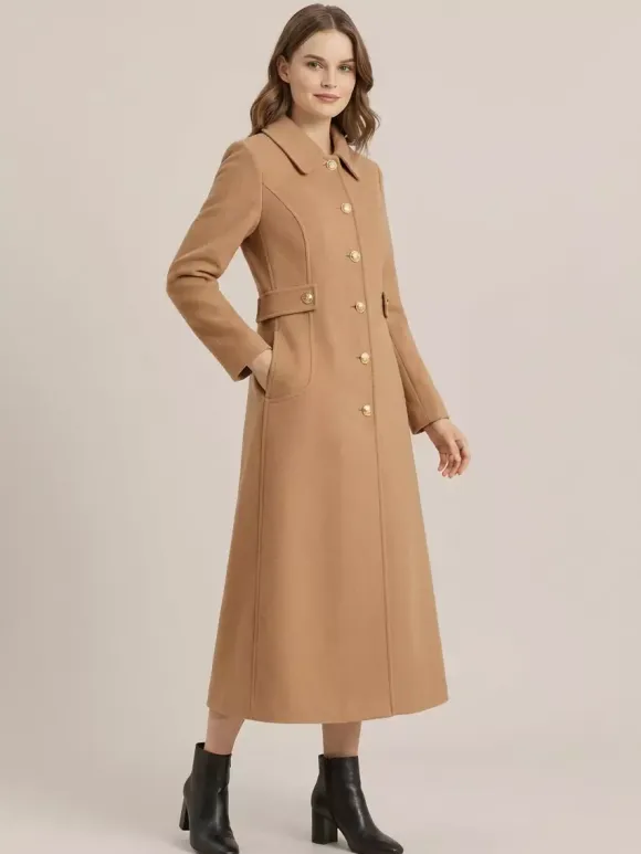 Vintage Wool Cashmere Blend Coat With Golden Buttons For Women 2026