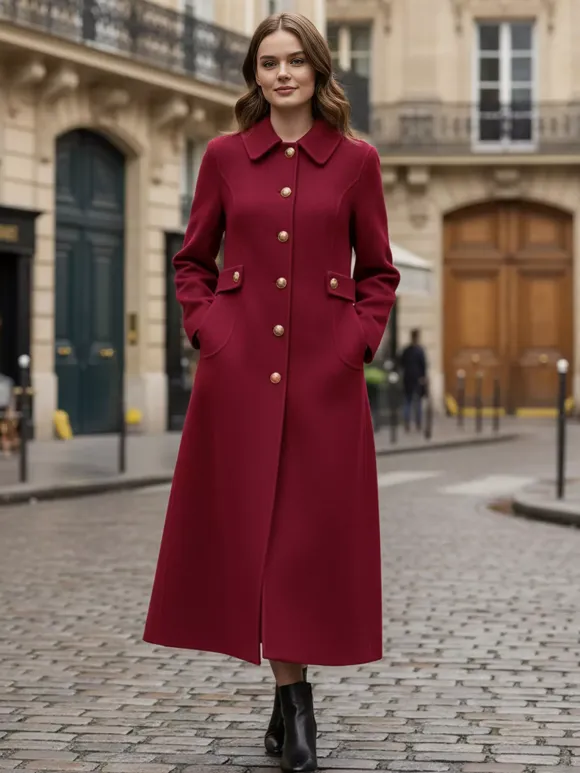 Vintage Wool Cashmere Blend Coat With Golden Buttons For Women 2026