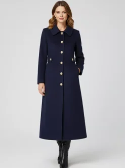 Vintage Wool Cashmere Blend Coat With Golden Buttons For Women 2026