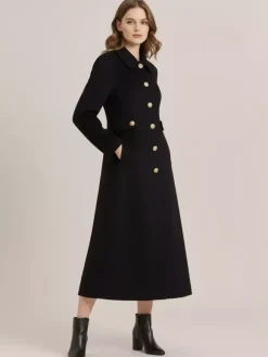 Vintage Wool Cashmere Blend Coat With Golden Buttons For Women 2026