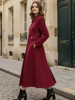 Vintage Wool Cashmere Blend Coat With Golden Buttons For Women 2026
