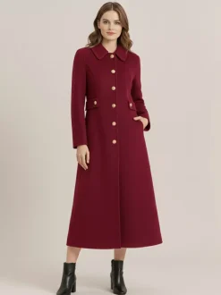 Vintage Wool Cashmere Blend Coat With Golden Buttons For Women 2026