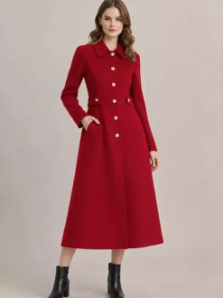 Vintage Wool Cashmere Blend Coat With Golden Buttons For Women 2026