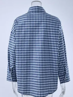Vintage Blue Gingham Oversized Long Sleeve Button Down Shirt