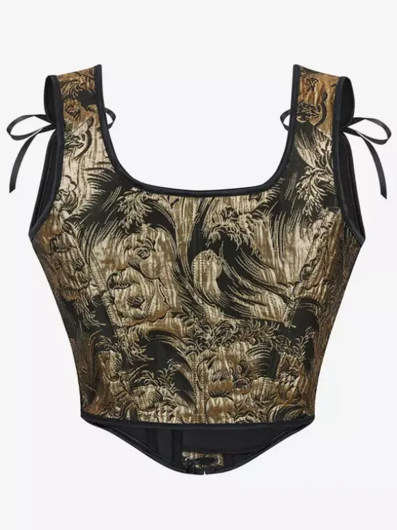 Vintage Clothing Vintage Corset Vintage Women's Clothing Gold Lace up Corset Adult's Printed Women's Chic