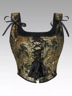Vintage Clothing Vintage Corset Vintage Women's Clothing Gold Lace up Corset Adult's Printed Women's Chic