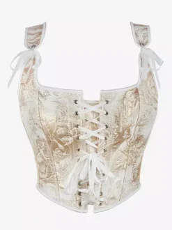 Vintage Clothing Vintage Corset Vintage Women's Clothing Gold Lace up Corset Adult's Printed Women's Chic