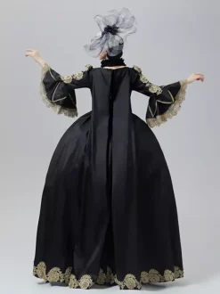 Vintage Dress Baroque Rococo Victorian Court Gown Marie Antoinette Style Gold Embroidery Black Dress