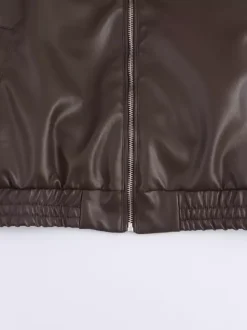 Vintage Faux Leather Bomber Jacket For Women - Retro Zip Up Oversized Harrington Moto Coat - Spring Casual Outerwear 2026