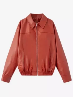 Vintage Faux Leather Bomber Jacket For Women - Retro Zip Up Oversized Harrington Moto Coat - Spring Casual Outerwear 2026