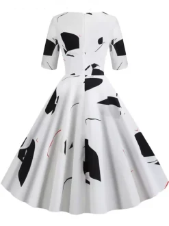 Vintage Glamour Dress Black 1950s Style Floral Print Layered Half Sleeves Sweetheart Neck Medium Rockabilly Dress