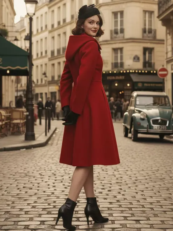 Vintage Hooded A-line Double-breasted Woolen Midi Coat For Women 2026