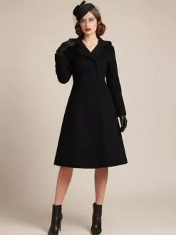 Vintage Hooded A-line Double-breasted Woolen Midi Coat For Women 2026
