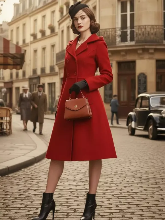 Vintage Hooded A-line Double-breasted Woolen Midi Coat For Women 2026