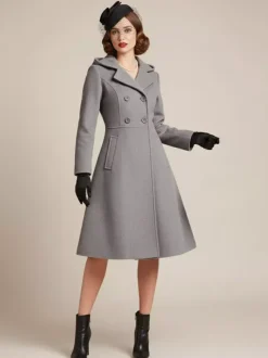 Vintage Hooded A-line Double-breasted Woolen Midi Coat For Women 2026