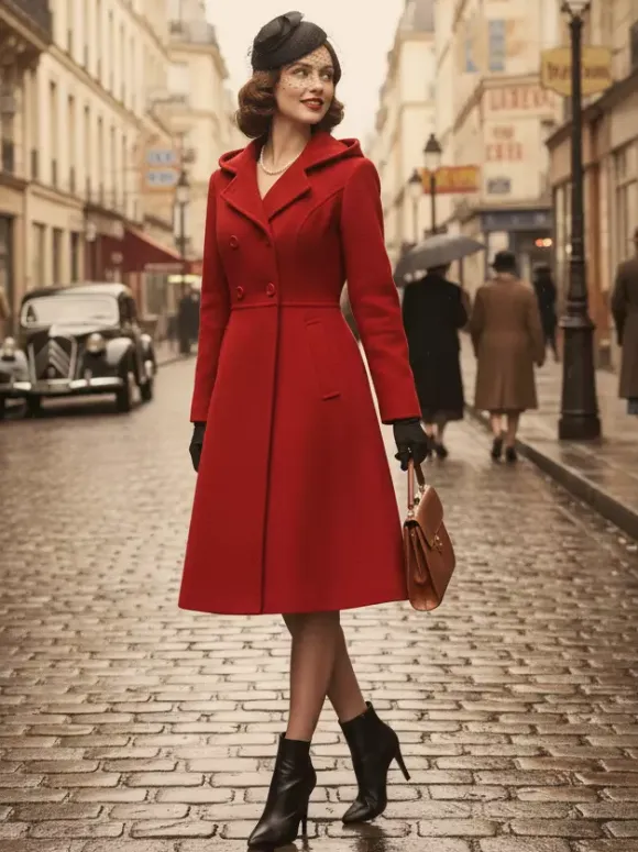 Vintage Hooded A-line Double-breasted Woolen Midi Coat For Women 2026