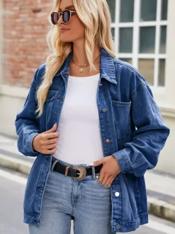 Vintage Oversized Denim Jacket For Women - Loose Fit Lapel Button Down Jean Trucker Coat - Spring Casual Streetwear 2026