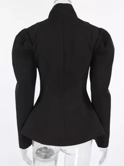 Vintage Peplum Blazer For Women - Puff Sleeve Stand Collar Slim Fit Jacket - Chic Spring Party Outerwear 2026