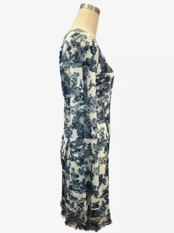 Vintage Print Backless Long Sleeve Mesh Mini Dress For Women 2026