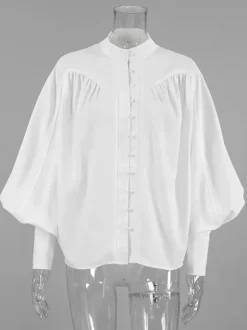 Vintage Puff Sleeve Blouse With Stand-Up Collar In Autumn For Women 2026