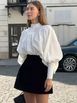Vintage Puff Sleeve Blouse With Stand-Up Collar In Autumn For Women 2026