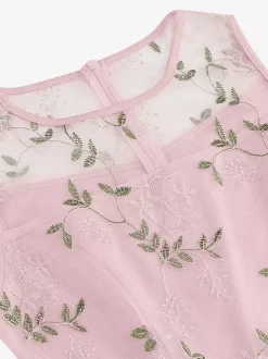 Vintage 1950s Floral Midi Dress For Women - Embroidery Mesh Illusion Neck A-Line Swing Prom Dress - Summer Cocktail 2026