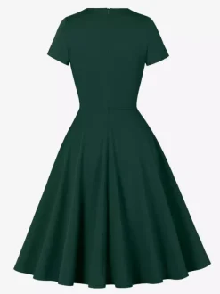 Vintage 1950s Swing Cocktail Dress Short Sleeve Women Retro Dress