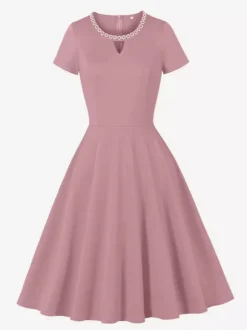 Vintage 1950s Swing Cocktail Dress Short Sleeve Women Retro Dress