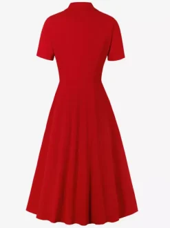 Vintage 1950s Swing Dress for Women - A Line Double Breasted Lapel Collar Rockabilly Midi Tea Dress - Summer Cocktail 2026