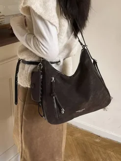 Vintage Suede Fringe Multi Way Backpack Tote Bag Large Capacity Convertible Shoulder Handbag
