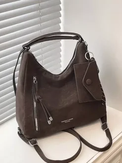 Vintage Suede Fringe Multi Way Backpack Tote Bag Large Capacity Convertible Shoulder Handbag