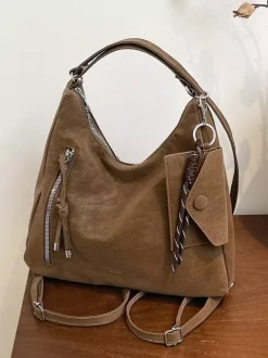 Vintage Suede Fringe Multi Way Backpack Tote Bag Large Capacity Convertible Shoulder Handbag
