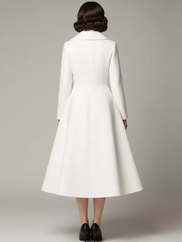 Vintage Unique Lapel A-line Woolen Flared Coat In White For Women 2026