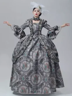 Vintage Vitorian Dress Lace Trim Trumpet Long Sleeves Floor Length Vintage Gown