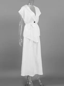 V Neck Wrap Top And High Waist Long Skirt Two Piece Set For Women 2026