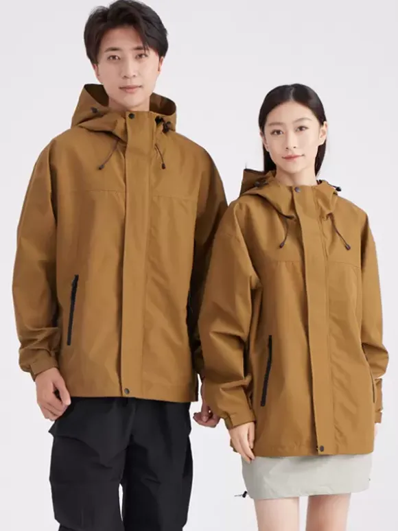 Waterproof Hiking Jacket Hooded Unisex Color Block Zip Coat