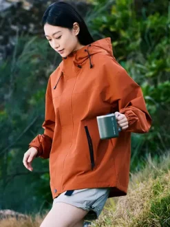 Waterproof Hiking Jacket Hooded Unisex Color Block Zip Coat