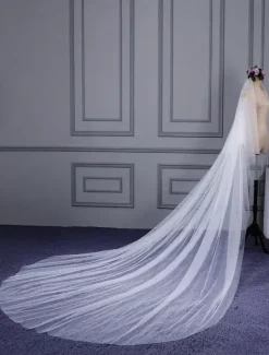 Wedding Cathedral Veil Cut Edge One Tier Waterfall Ivory Veil For Brides