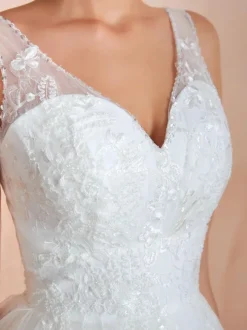 Wedding Dress 2026 A Line V Neck Sleeveless Floor Length Bridal Gowns With Train