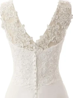 Wedding Dress A Line V Neck Sleeveless Lace Flora Beaded Bridal Dresses With Train