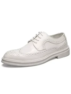 Wedding Dress Derby Formal Shoes For Men Round Toe Strap Adjustable Lace Up White Derby Shoes