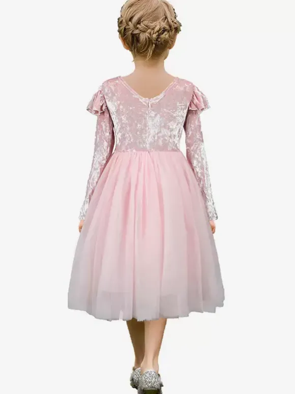 Wedding Flower Girl Dresses Special Occasion Dresses Pink Long Sleeves Ruffles
