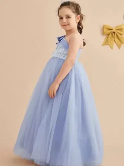 Wedding Flower Girl Dresses Special Occasion Dresses Baby Blue Sleeveless Bows