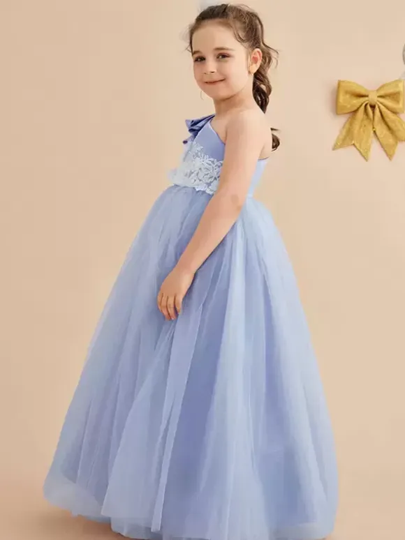 Wedding Flower Girl Dresses Special Occasion Dresses Baby Blue Sleeveless Bows