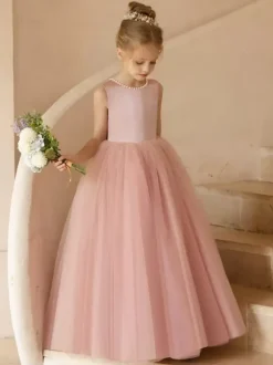 Wedding Flower Girl Dresses Special Occasion Dresses Pink Sleeveless Bows