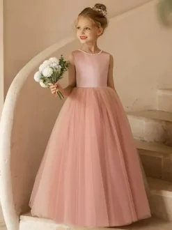 Wedding Flower Girl Dresses Special Occasion Dresses Pink Sleeveless Bows