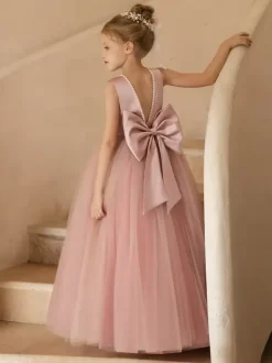Wedding Flower Girl Dresses Special Occasion Dresses Pink Sleeveless Bows